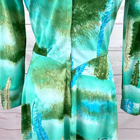 Rare Vintage Mid Century Impressionist Feather Forest Tree Long Sleeve Dress - Picture 10 of 10
